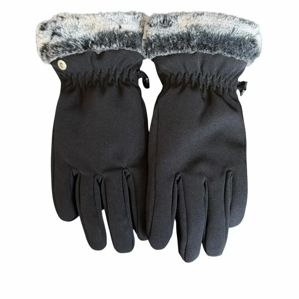 HEAD Gloves Womens Small Black Softshell Faux Fur Cuff Touchscreen Winter Ski